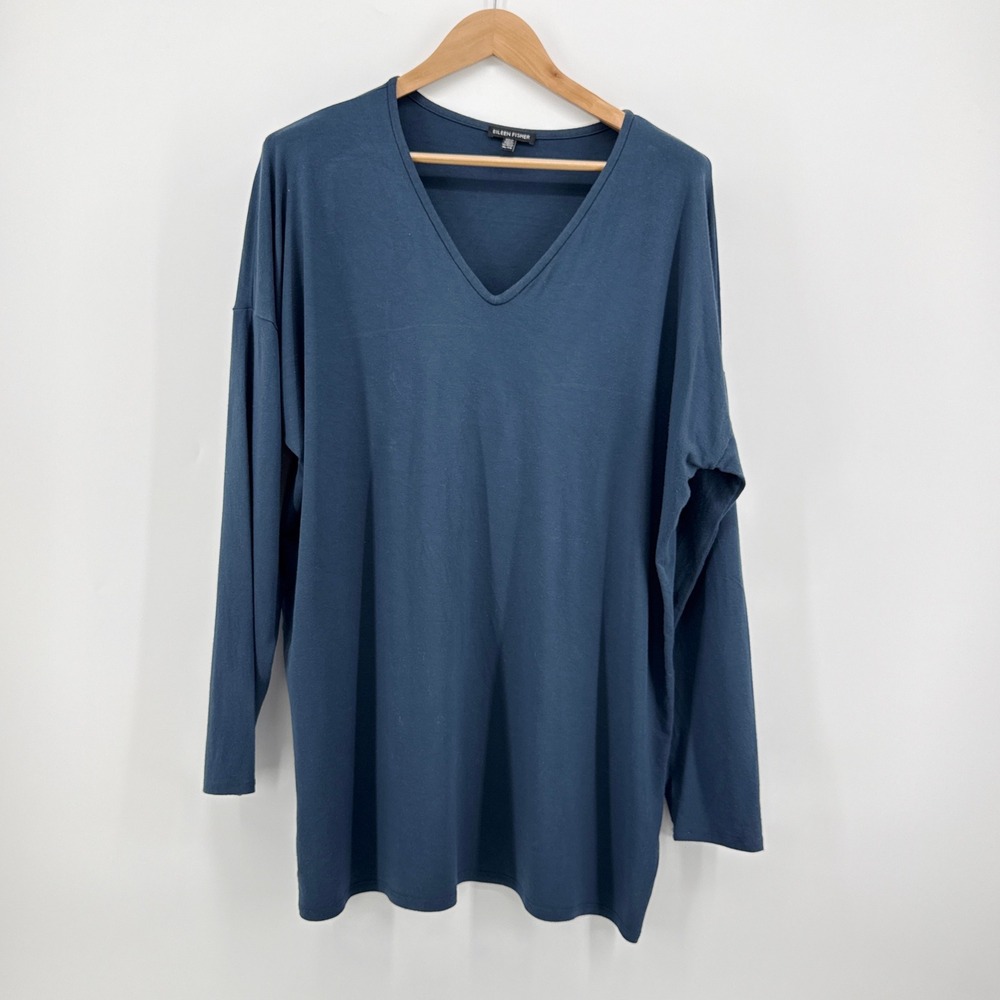 Eileen Fisher Womens XL Blue Viscose Spandex V-Neck Long Sleeve Tunic S17VF